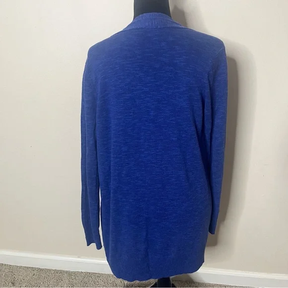 Eileen Fisher Blue Open Front Organic Linen Cotton Knit Cardigan Sweater Sz LP - Picture 7 of 8